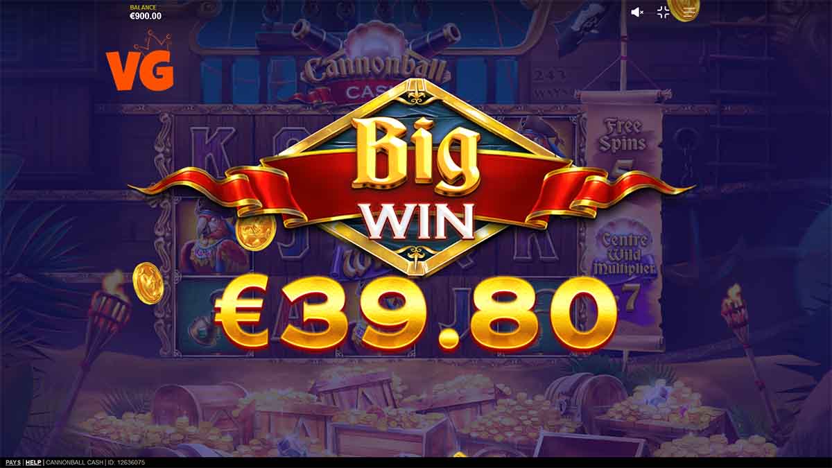 Cannonball Cash slot game by Red Tiger Gaming, 39.80 big win